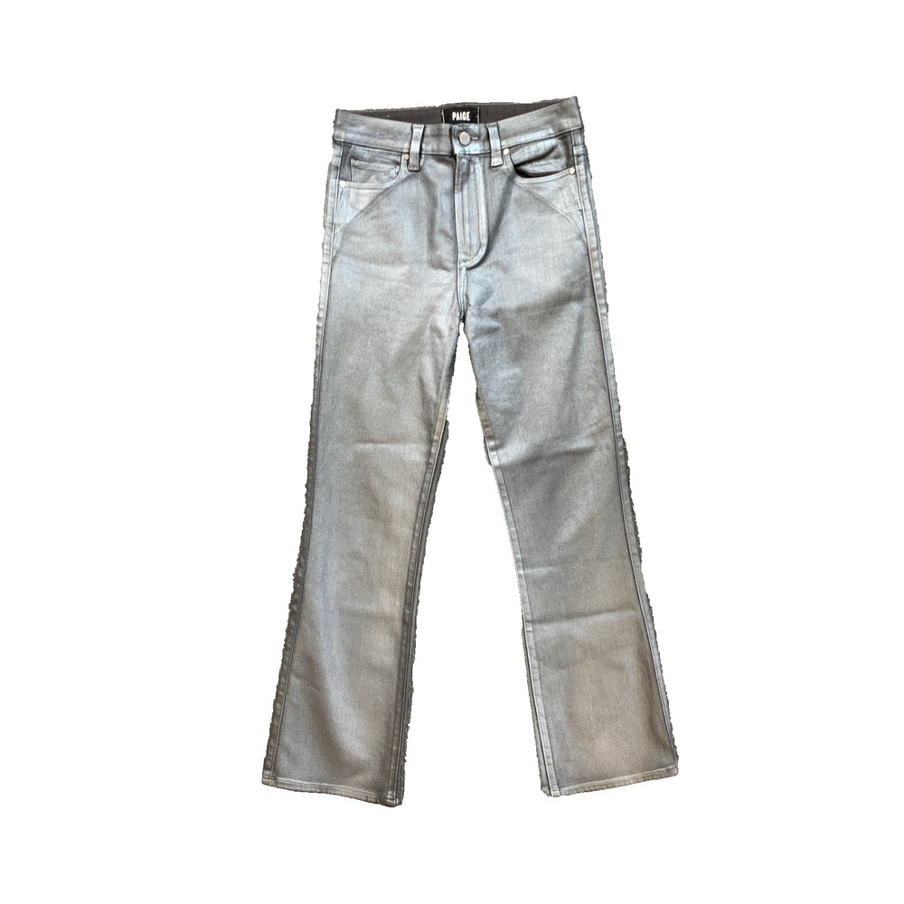 Paige Jeans Womens 26 Silver Coated Claudine High Rise Zip Fly Flared Ankle